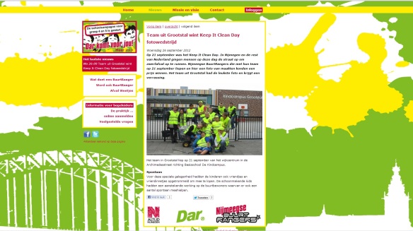 Website DAR met vermelding winnend team Buurtrangers Grootstal tijdens Keep it Clean Day